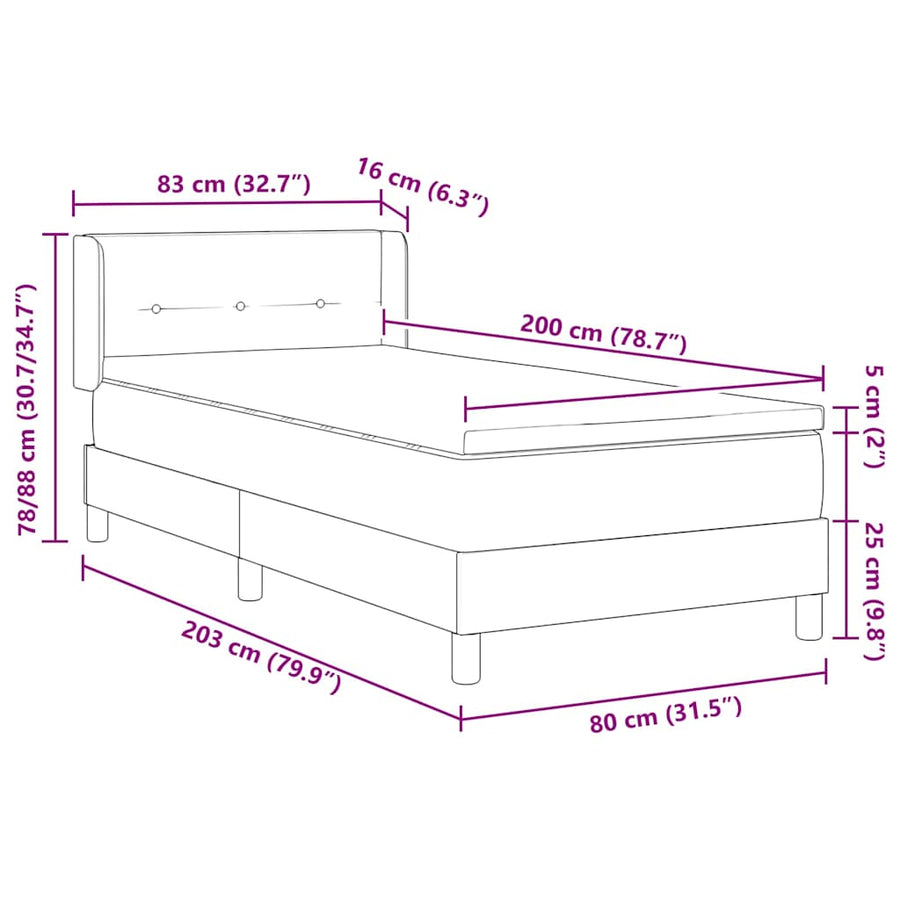 Boxspringbed met matras Donkergrijs 80 x 200 cm Stof