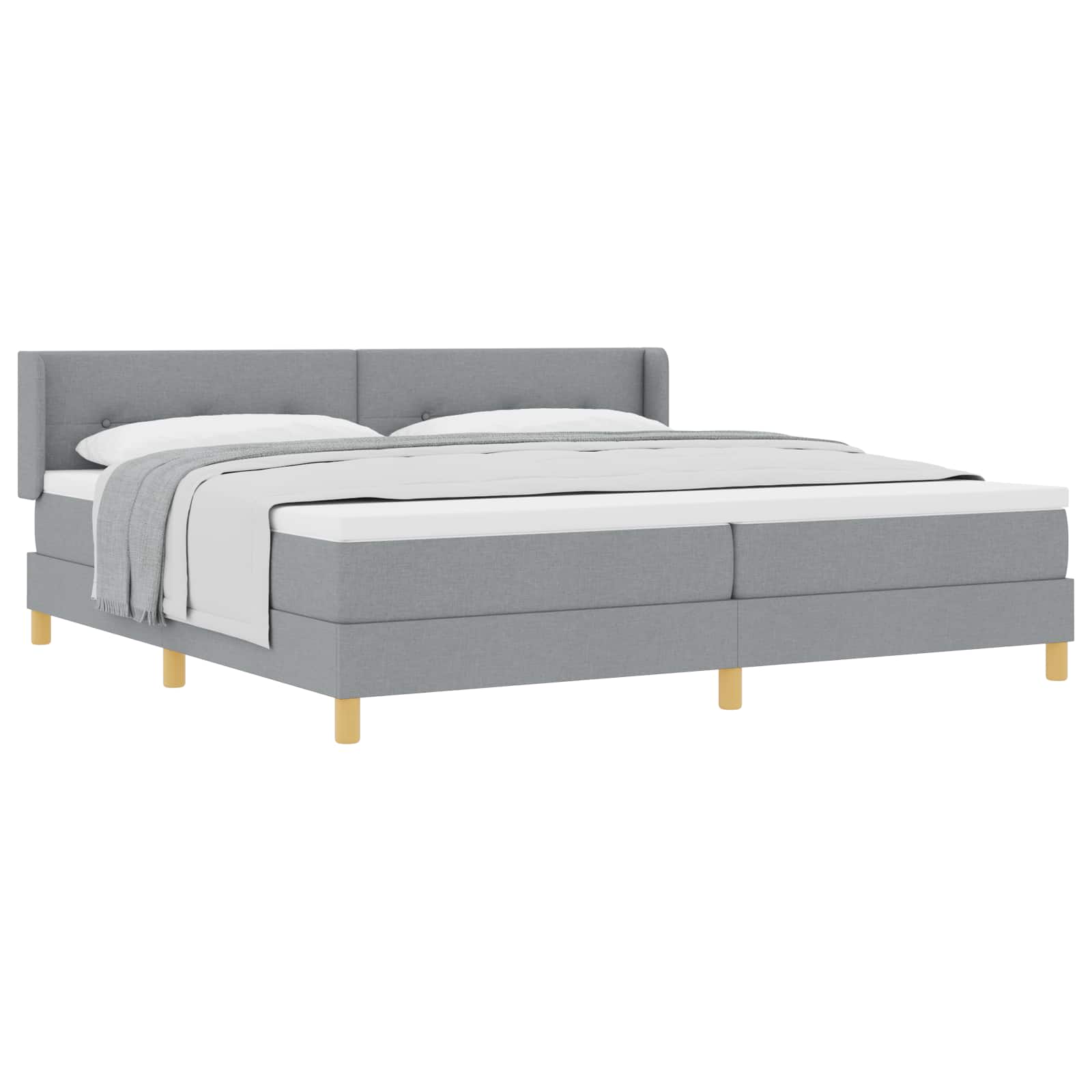 Boxspringbed met hoofdeinde Lichtgrijs 200 x 200 cm Stof