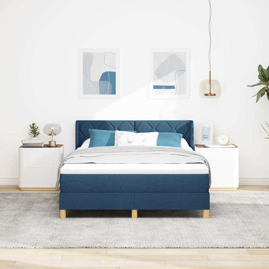 Boxspringbed met kussen met hoofdeinde Blauw 200 x 140 cm Stof