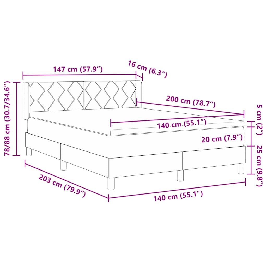 Boxspringbed met kussen met hoofdeinde Blauw 200 x 140 cm Stof