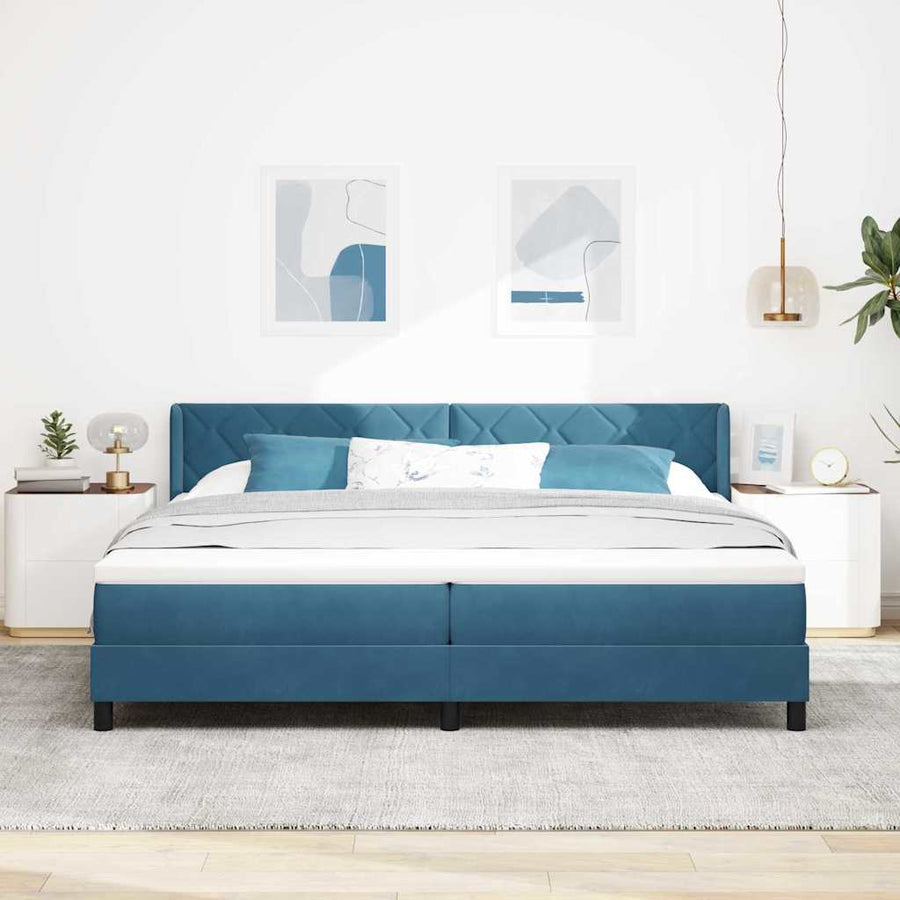 Boxspringbed met hoofdeinde Donkerblauw 200 x 200 cm Fluweel