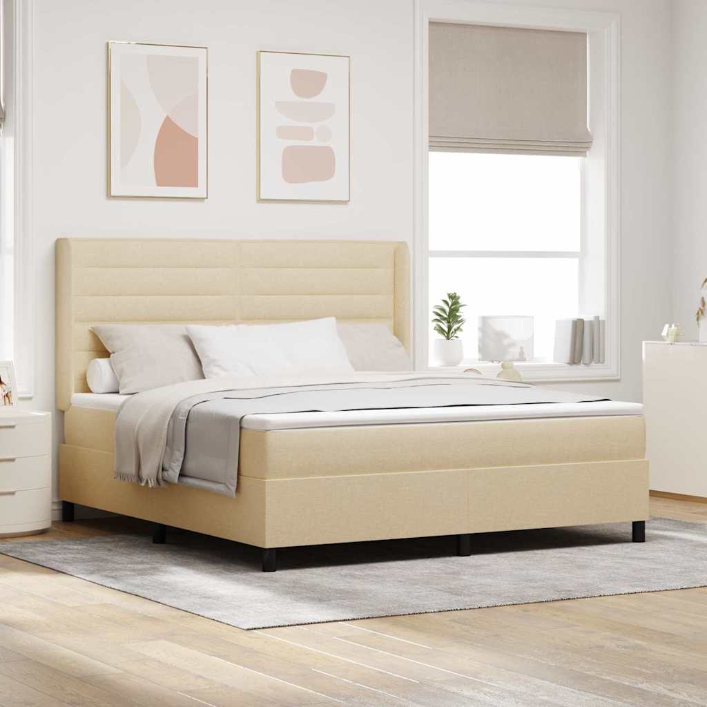 Boxspringbed met matras met hoofdeinde Crème 200 x 180 cm Stof