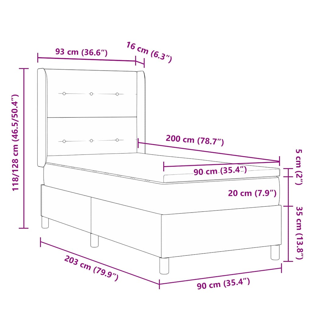 Boxspringbed met kussen Donkergrijs 200 x 90 cm Stof
