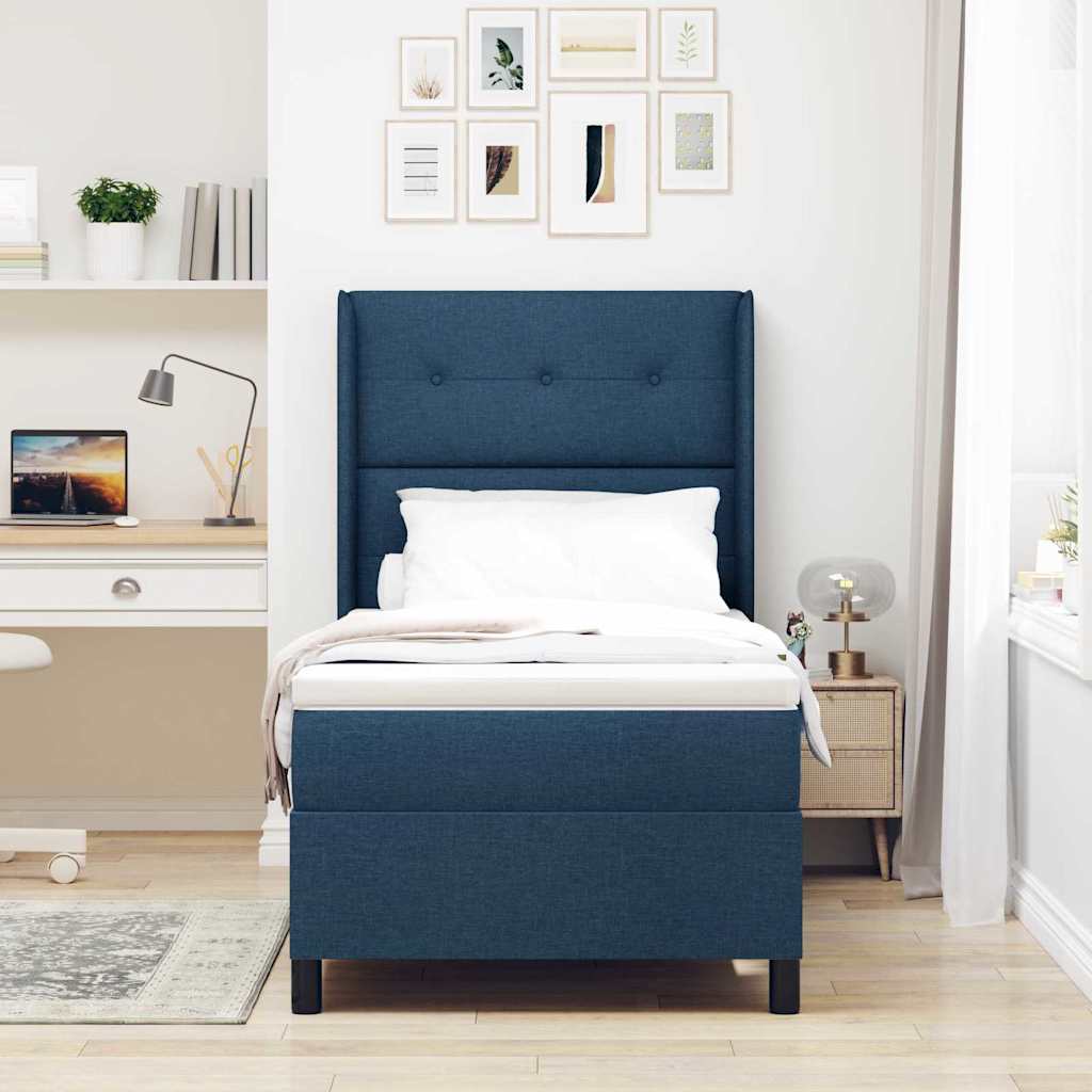 Boxspringbed met kussen met hoofdeinde Blauw 200 x 90 cm Stof