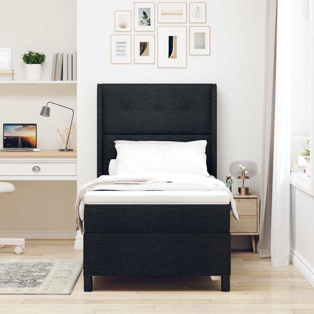 Boxspringbed met kussen met hoofdeinde Zwart 200 x 100 cm Stof