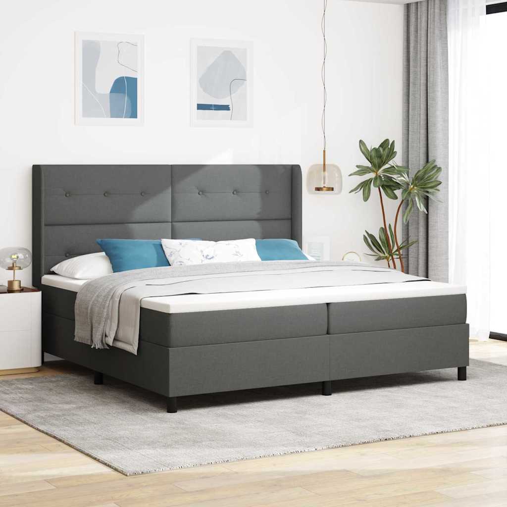 Boxspringbed met kussen Donkergrijs 200 x 200 cm Stof