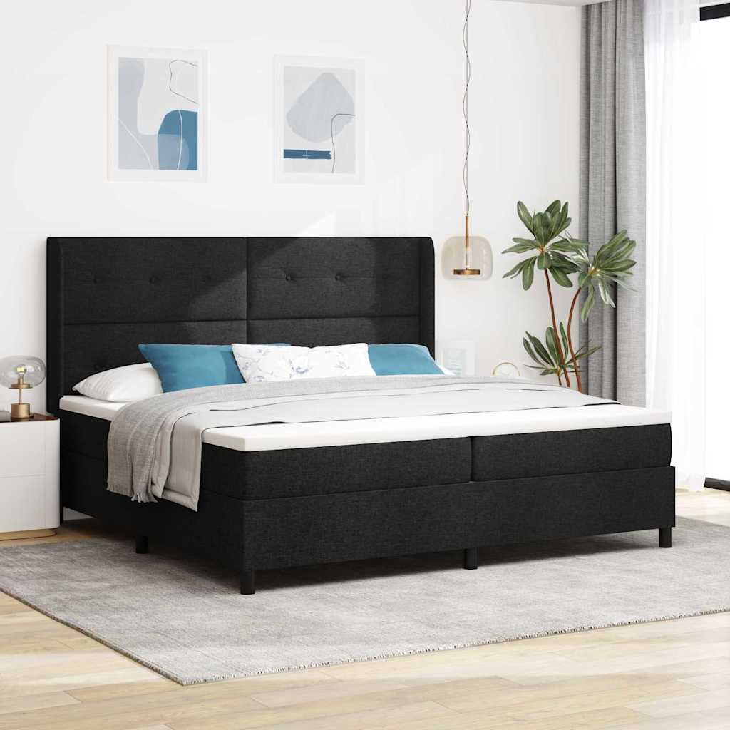 Boxspringbed met kussen met hoofdeinde Zwart 200 x 200 cm Stof