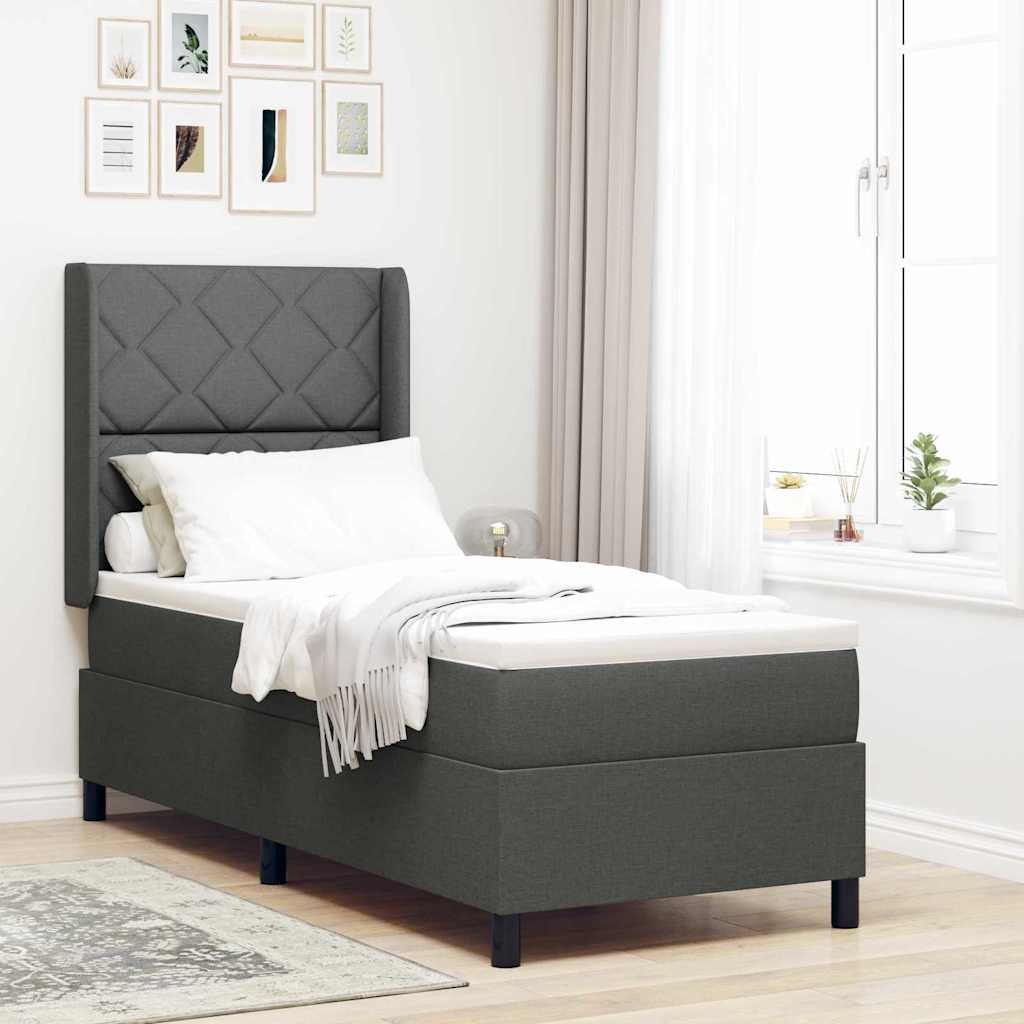 Boxspringbed met kussen Donkergrijs 190 x 90 cm Stof
