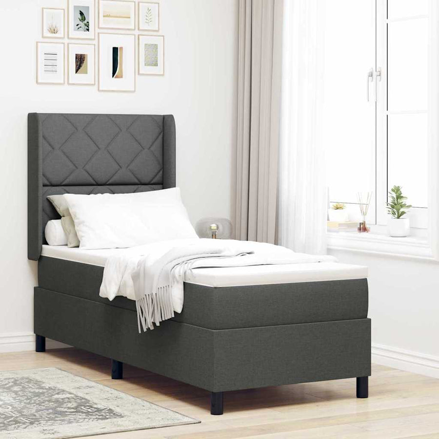 Boxspringbed met kussen Donkergrijs 190 x 90 cm Stof