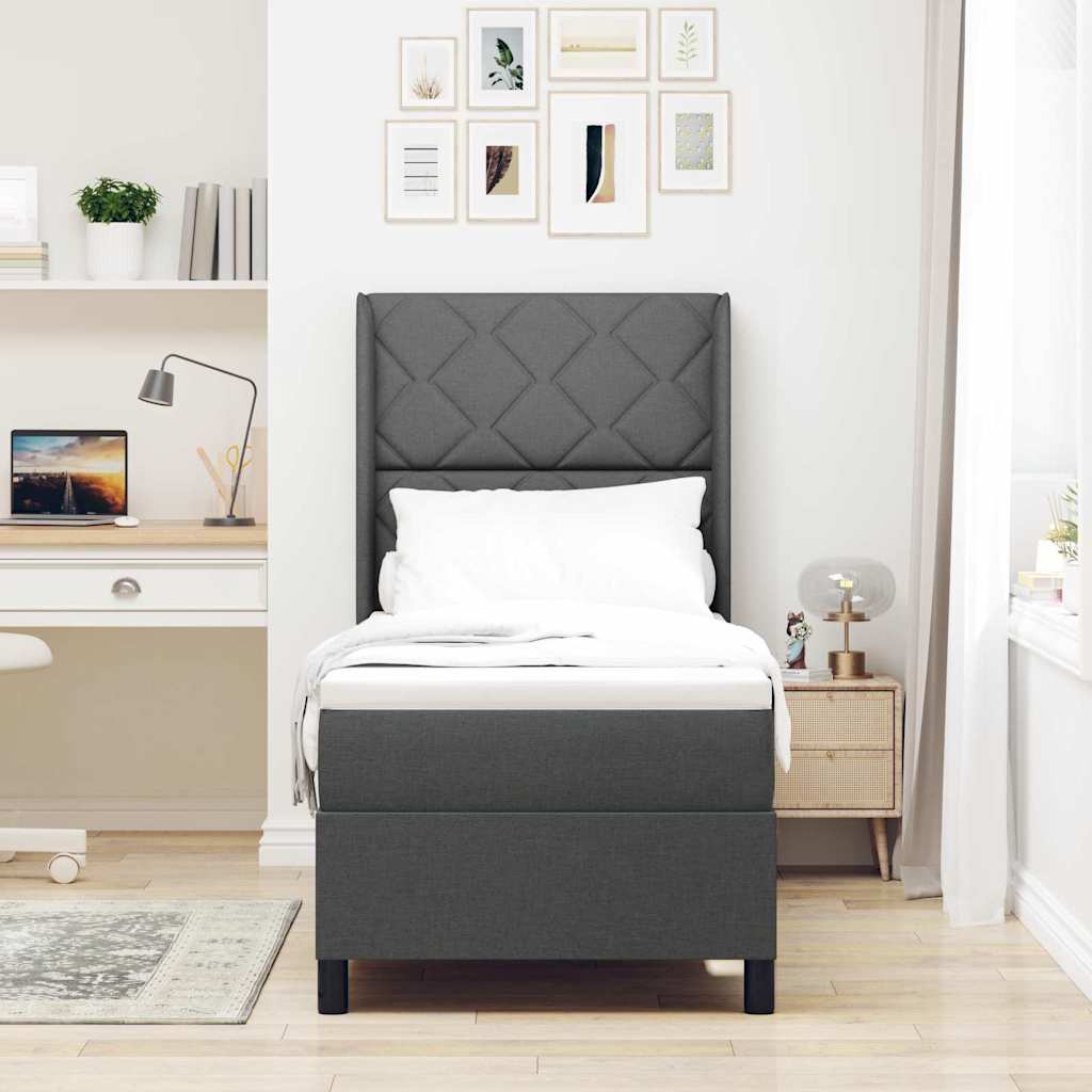 Boxspringbed met kussen Donkergrijs 190 x 90 cm Stof