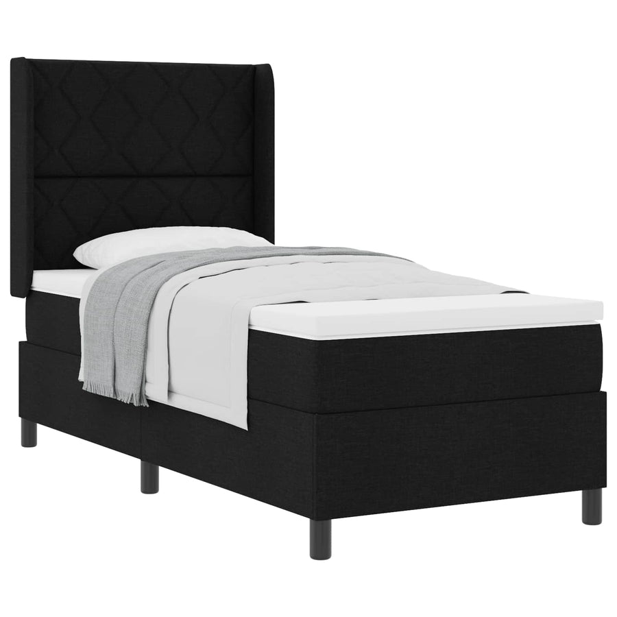 Boxspringbed met kussen met hoofdeinde Zwart 200 x 90 cm Stof