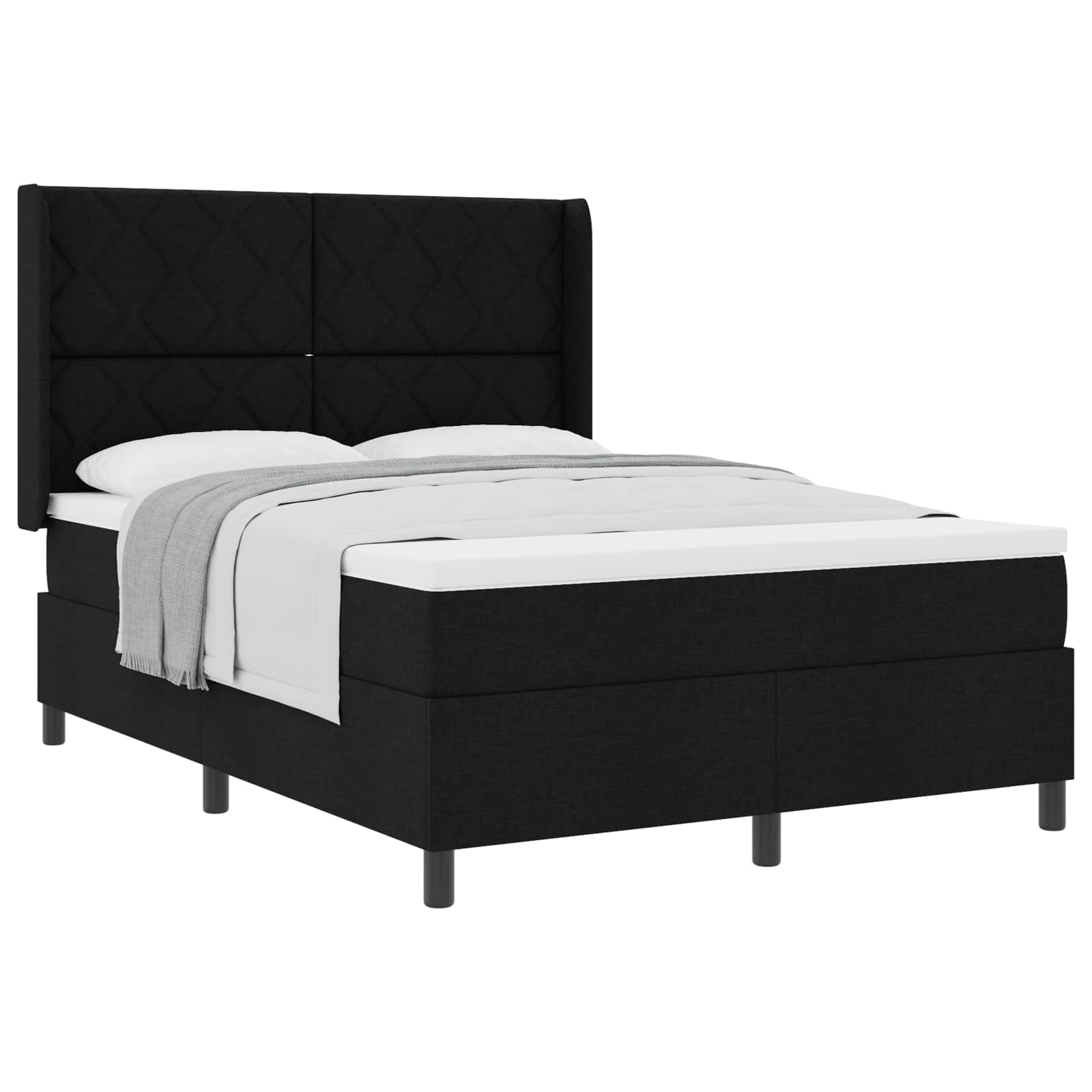 Boxspringbed met kussen met hoofdeinde Zwart 190 x 140 cm Stof
