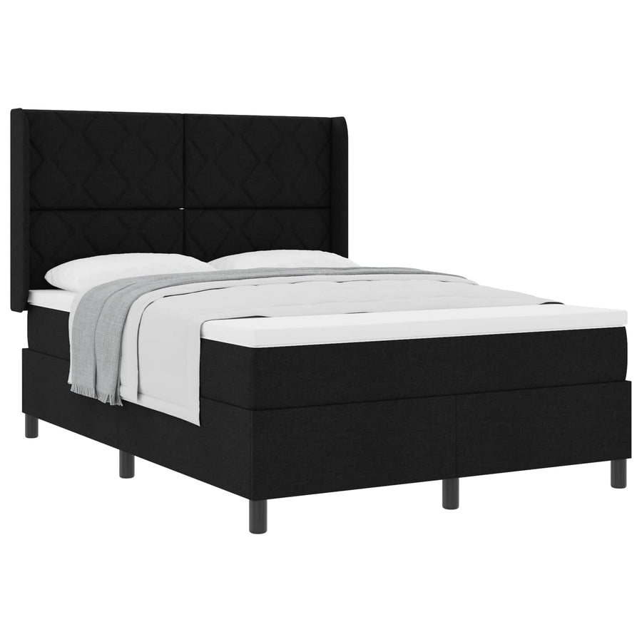 Boxspringbed met kussen met hoofdeinde Zwart 190 x 140 cm Stof