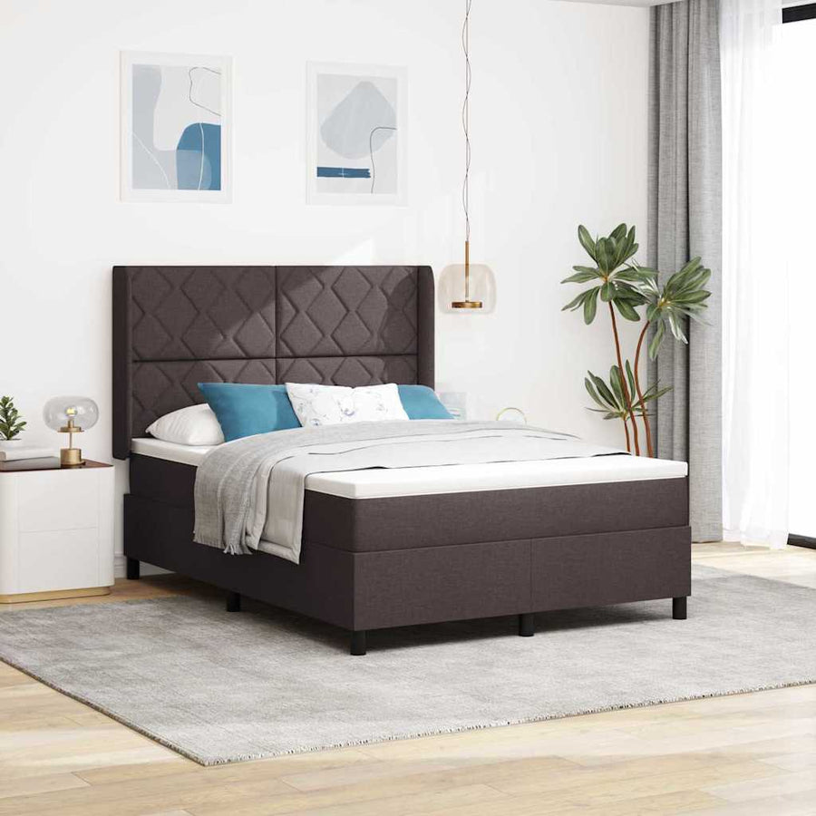 Boxspringbed met kussen Donkerbruin 190 x 140 cm Stof