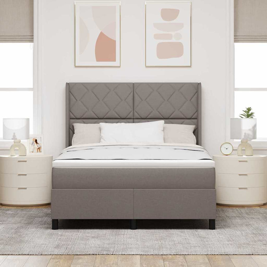 Boxspringbed met kussen met hoofdeinde Taupe 190 x 140 cm Stof