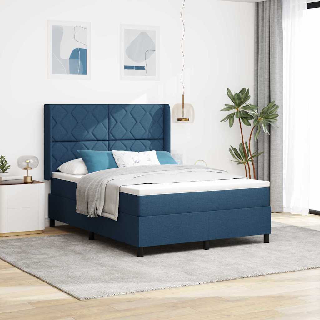 Boxspringbed met kussen met hoofdeinde Blauw 190 x 140 cm Stof