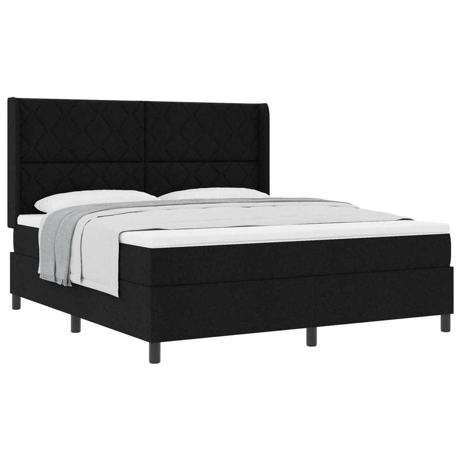 Boxspringbed met kussen met hoofdeinde Zwart 200 x 180 cm Stof