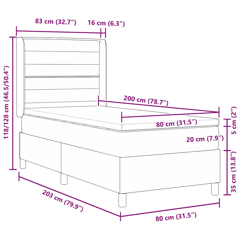 Boxspringbed met matras met hoofdeinde Crème 80 x 200 cm Stof