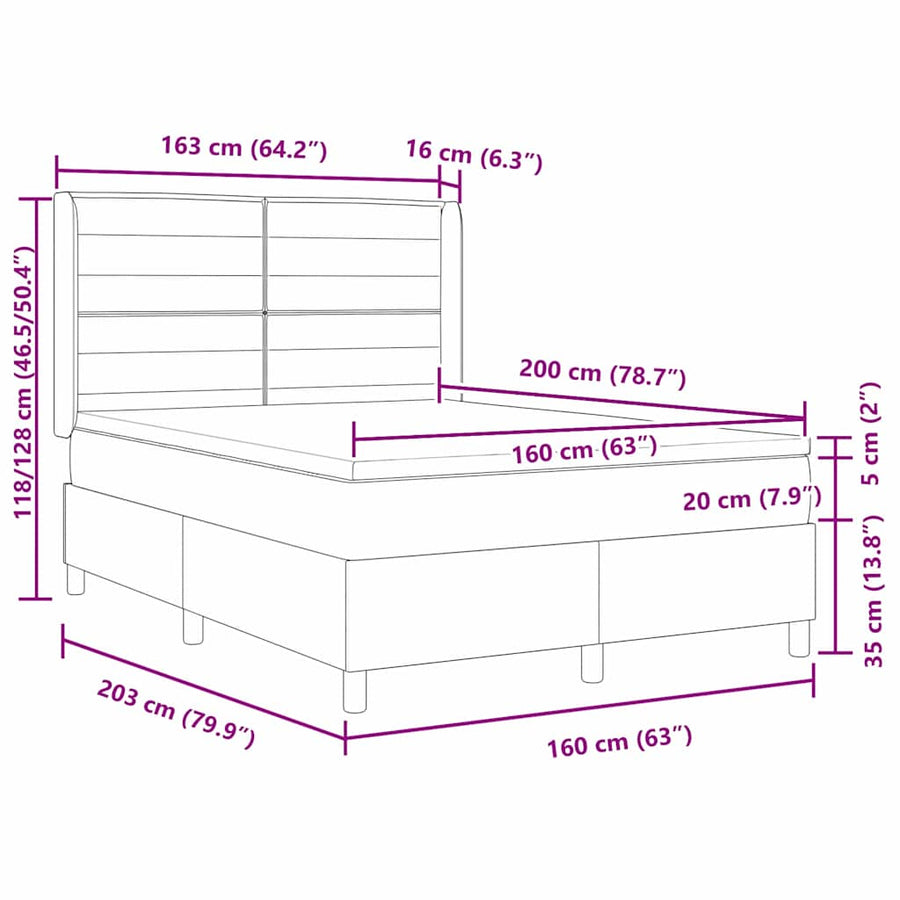 Boxspringbed met matras met hoofdeinde Zwart 160 x 200 cm Stof