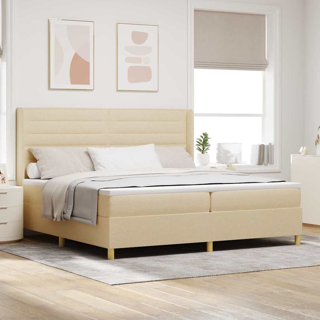 Boxspringbed met matras met hoofdeinde Crème 200 x 200 cm Stof