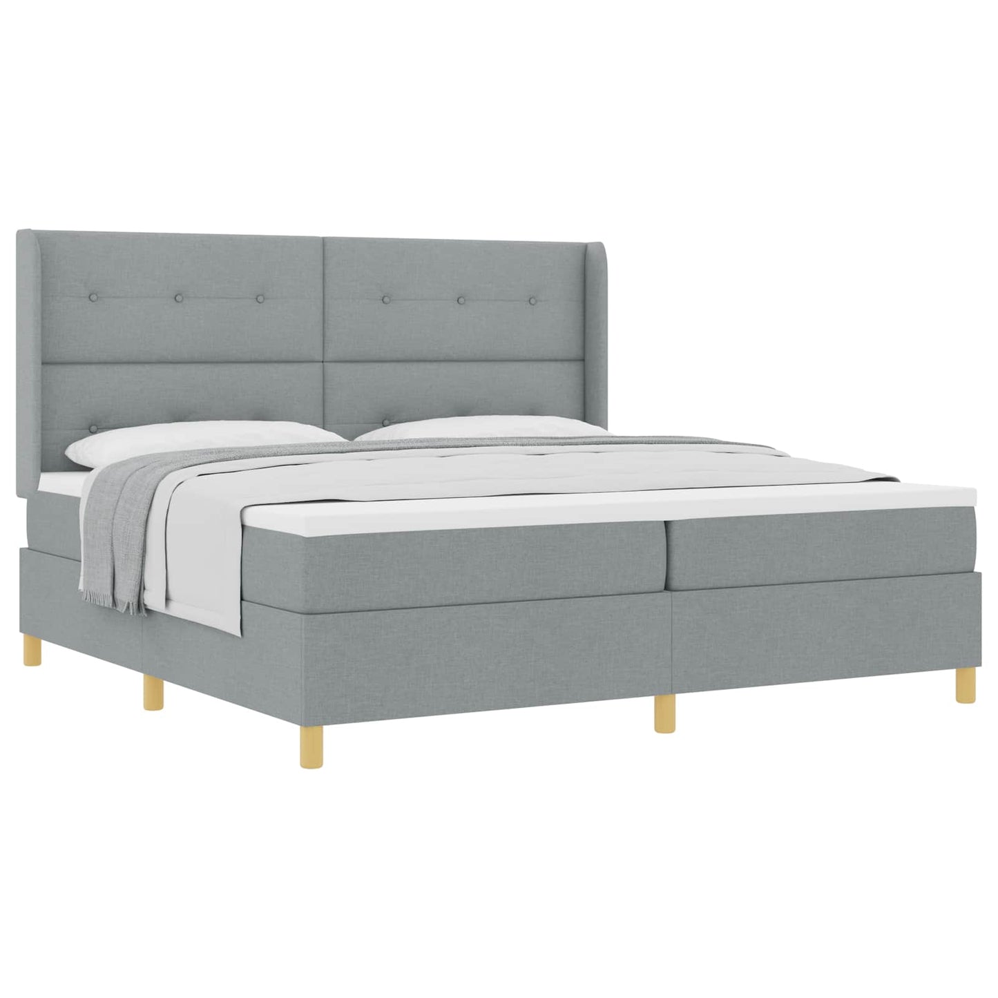 Boxspringbed met hoofdeinde Lichtgrijs 200 x 200 cm Stof
