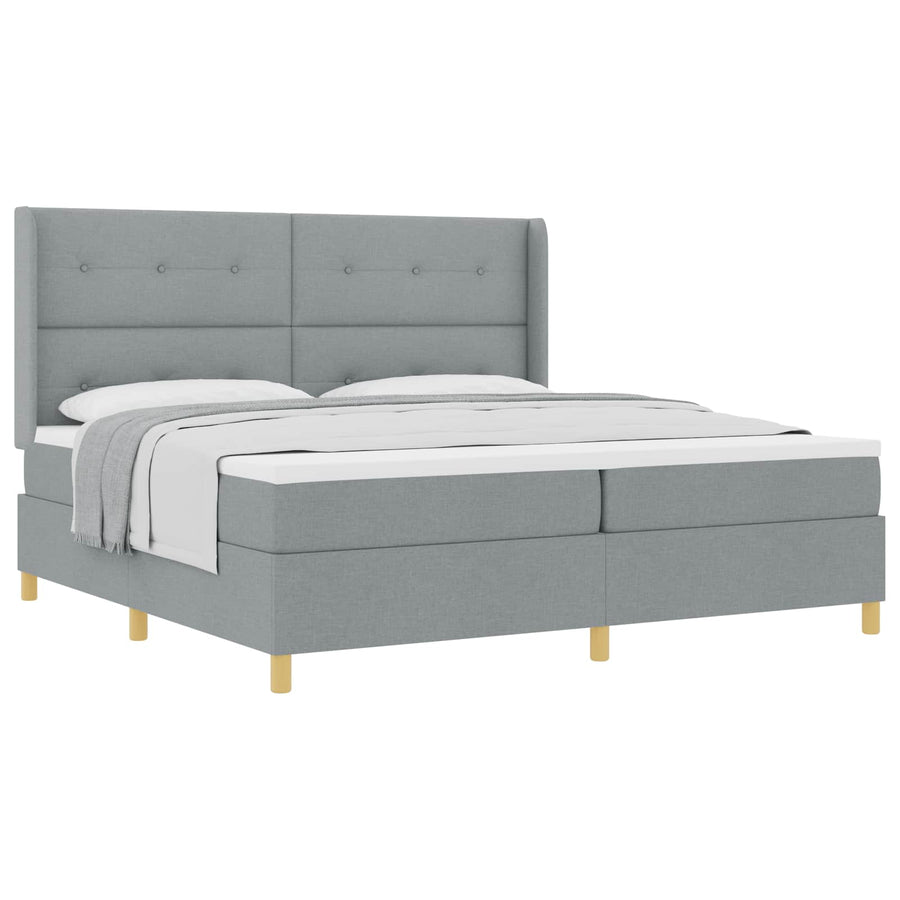 Boxspringbed met hoofdeinde Lichtgrijs 200 x 200 cm Stof