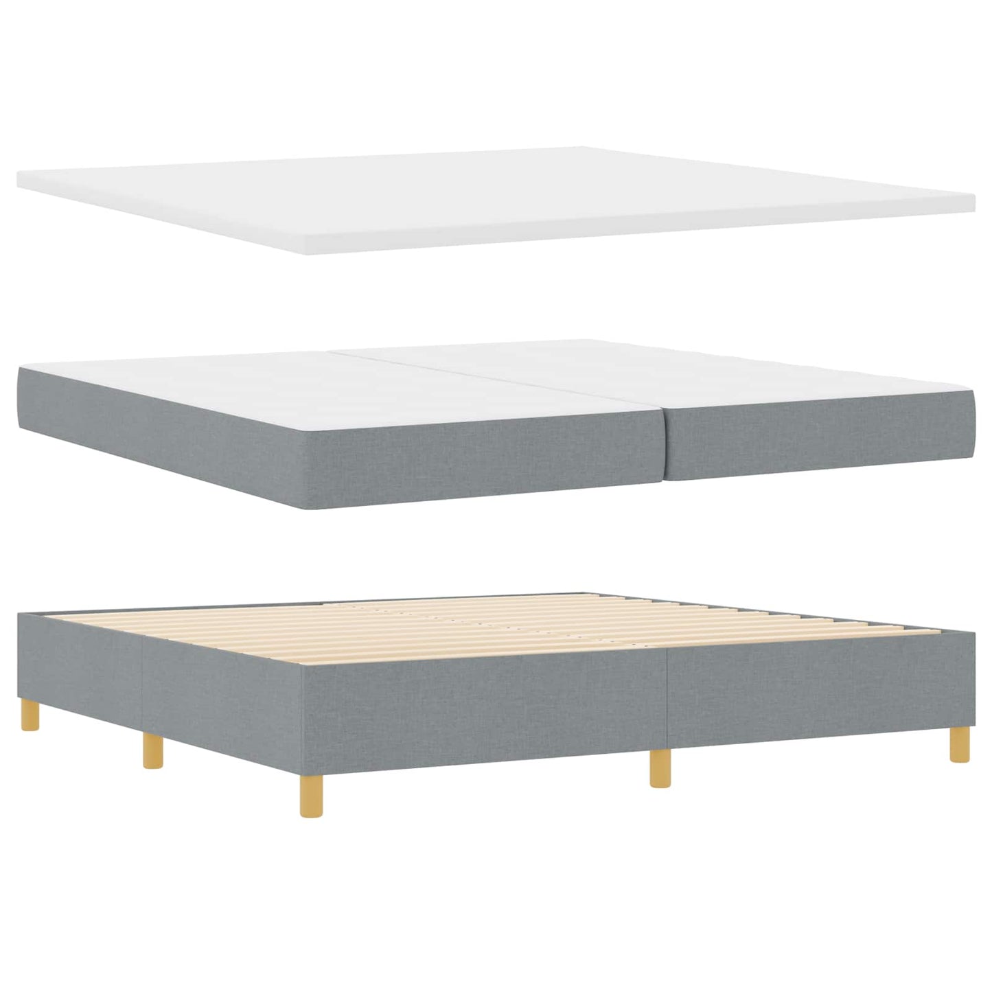 Boxspringbed met hoofdeinde Lichtgrijs 200 x 200 cm Stof