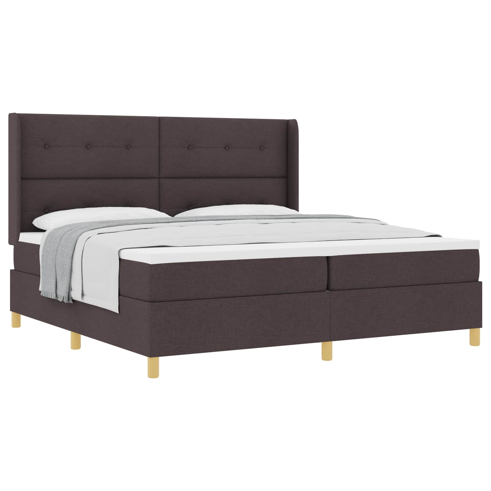 Boxspringbed met hoofdeinde Donkerbruin 200 x 200 cm Stof