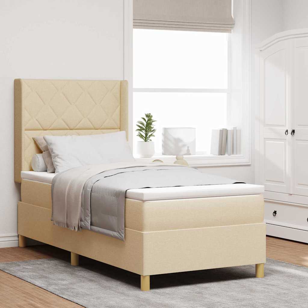 Boxspringbed met hoofdeinde Crème 90 x 190 cm Stof