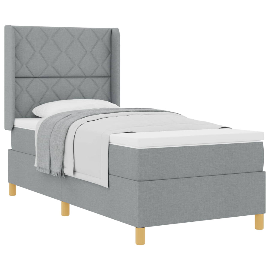 Boxspringbed met hoofdeinde Lichtgrijs 90 x 200 cm Stof