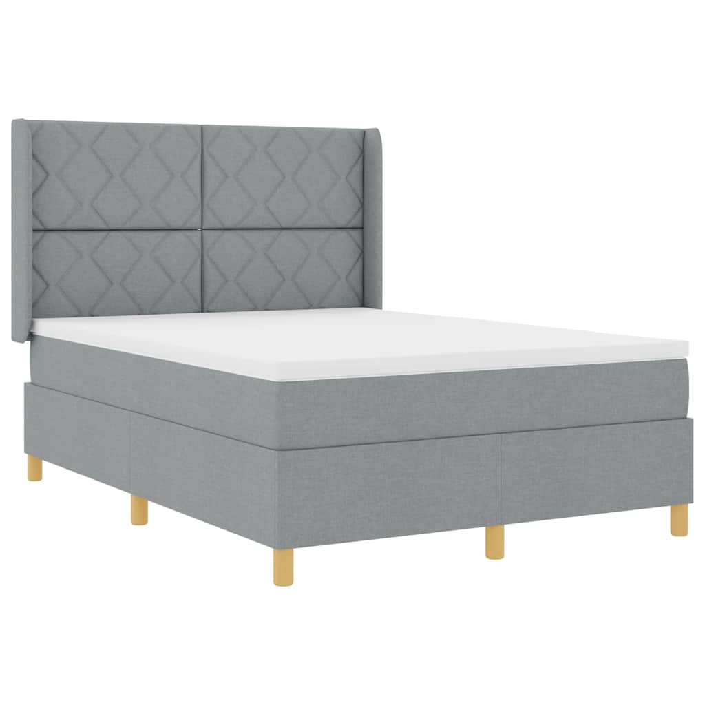 Boxspringbed met hoofdeinde Lichtgrijs 140 x 190 cm Stof