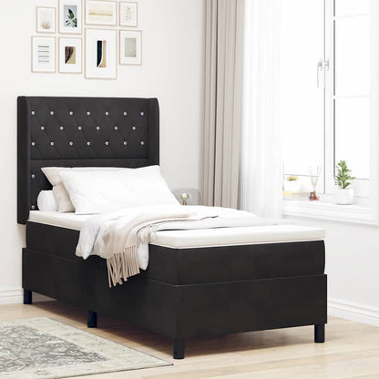 Boxspringbed Met Matras Fluweel Zwart 100 x 200 cm Kristal knoop gestoffeerd