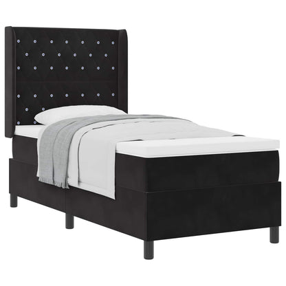 Boxspringbed Met Matras Fluweel Zwart 100 x 200 cm Kristal knoop gestoffeerd