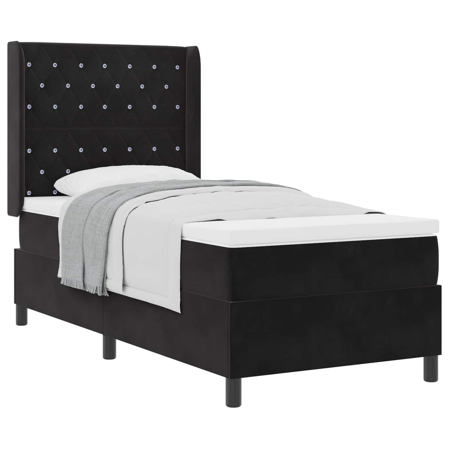 Boxspringbed Met Matras Fluweel Zwart 100 x 200 cm Kristal knoop gestoffeerd
