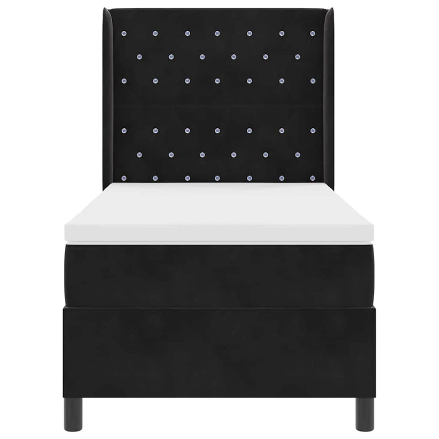 Boxspringbed Met Matras Fluweel Zwart 100 x 200 cm Kristal knoop gestoffeerd
