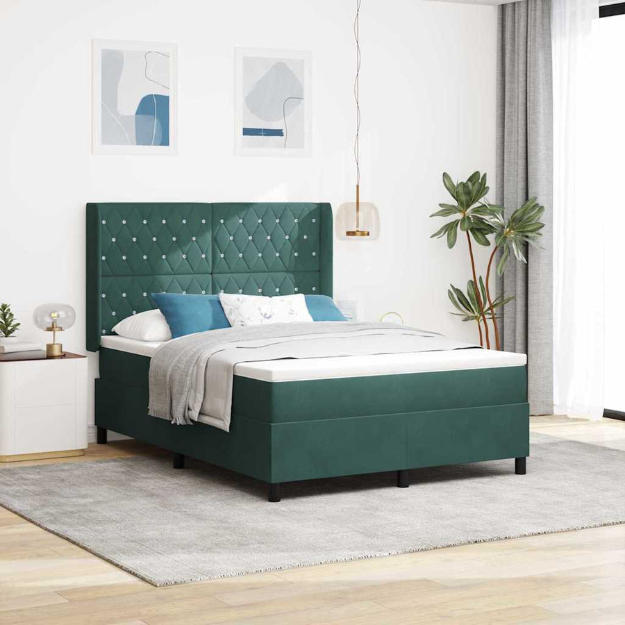 Boxspringbed Met Hoofdeinde Fluweel Donkergroen 140 x 190 cm