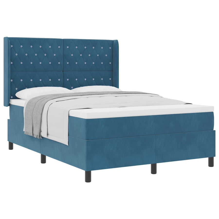 Boxspringbed Met Matras Blauw Fluweel Donkerblauw 140 x 190 cm