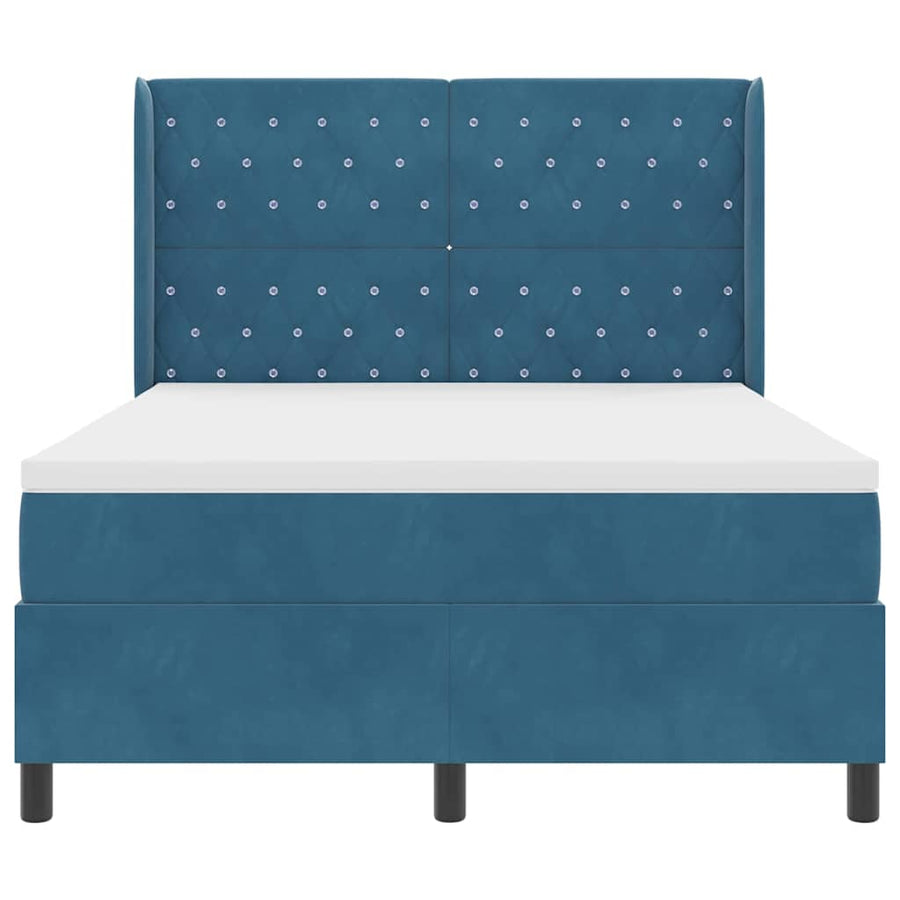 Boxspringbed Met Matras Blauw Fluweel Donkerblauw 140 x 190 cm