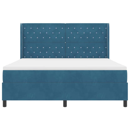 Boxspring Bed Met Kussen Blauw Fluweel Donkerblauw 180 x 200 cm
