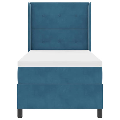 Boxspring Bed Met Hoofdeinde Blauw Fluweel Donkerblauw 90 x 200 cm