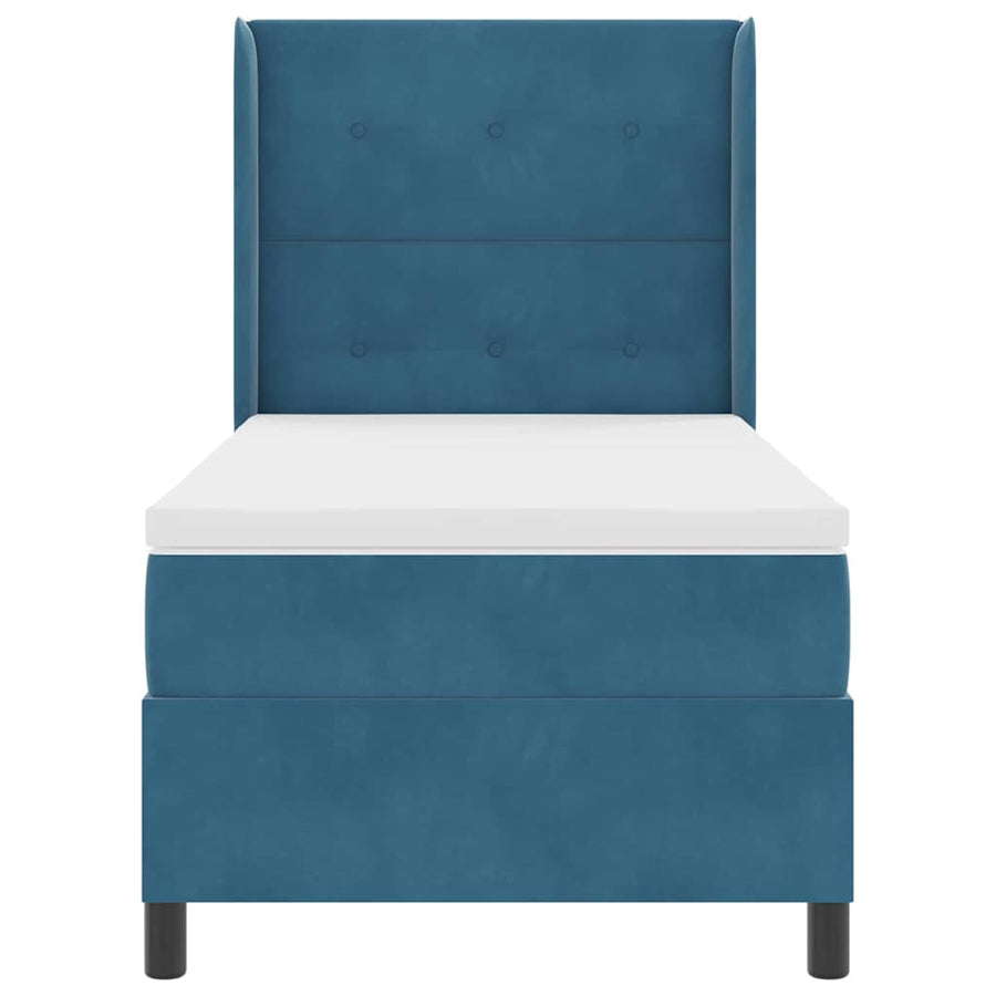 Boxspring Bed Met Hoofdeinde Blauw Fluweel Donkerblauw 90 x 200 cm