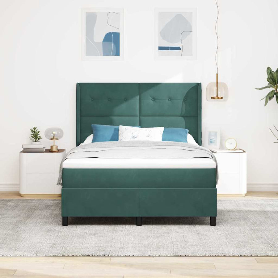 Boxspring Bed Met Hoofdeinde Fluweel Donkergroen 160 x 200 cm