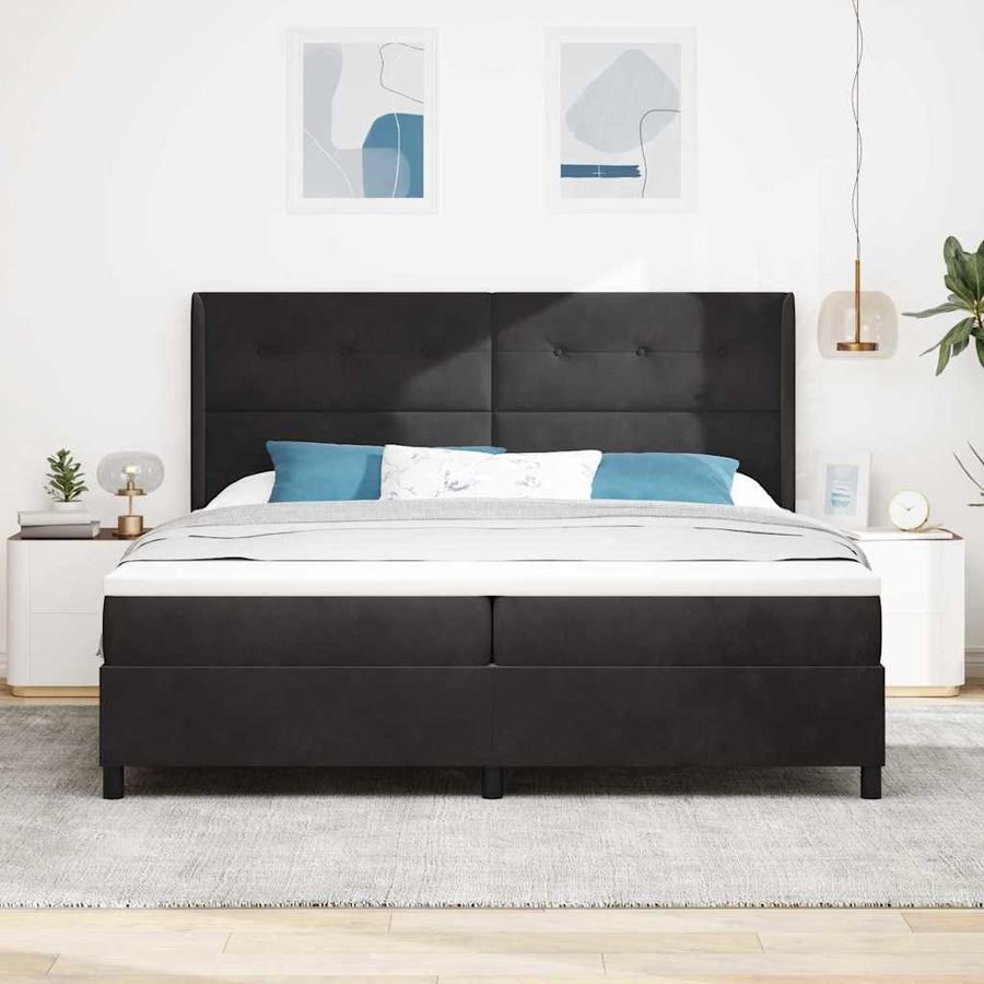 Boxspringbed Met Matras Fluweel Zwart 200 x 200 cm Knopgecontracteerd