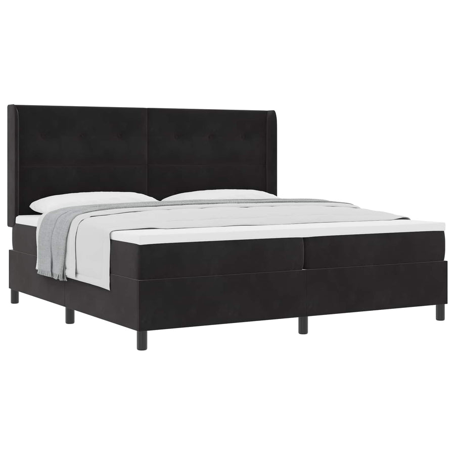 Boxspringbed Met Matras Fluweel Zwart 200 x 200 cm Knopgecontracteerd