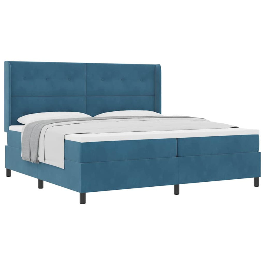 Boxspring Bed Met Hoofdeinde Blauw 100 X 200 Cm Fluweel Donkerblauw 200 x 200 cm