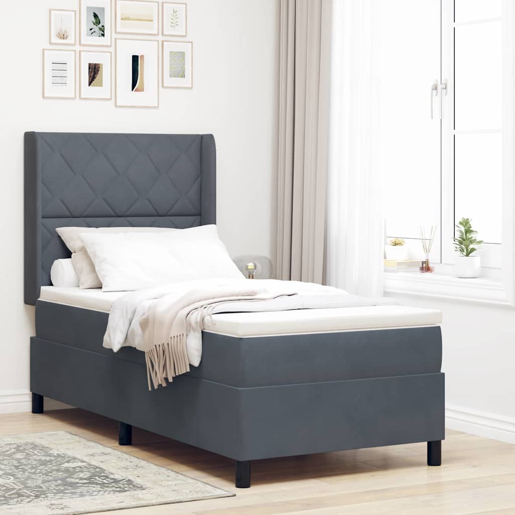 Boxspringbed met hoofdeinde Donkergrijs 90 x 200 cm Fluweel