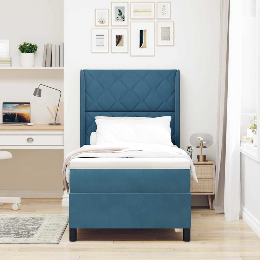 Boxspringbed Met Matras Blauw 90 X 200 Cm Fluweel Zwart