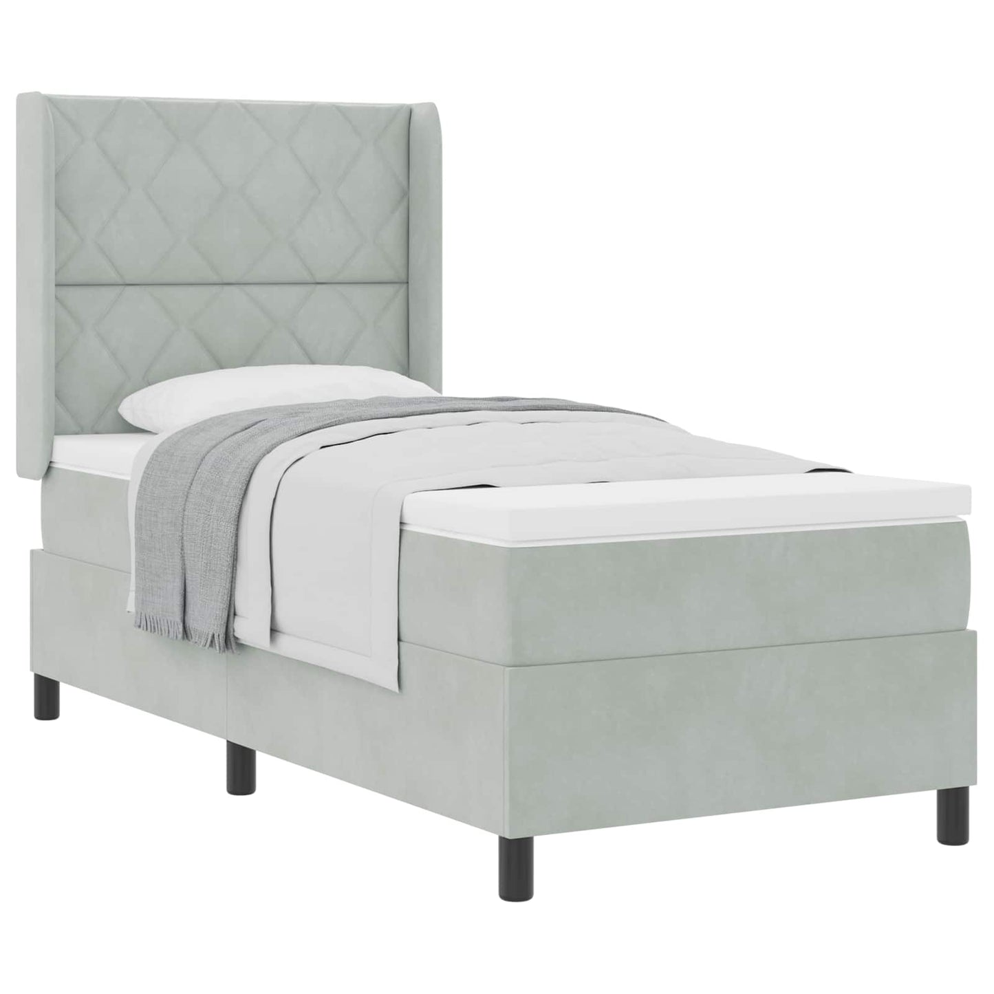 Boxspringbed met hoofdeinde Lichtgrijs 100 x 200 cm Fluweel