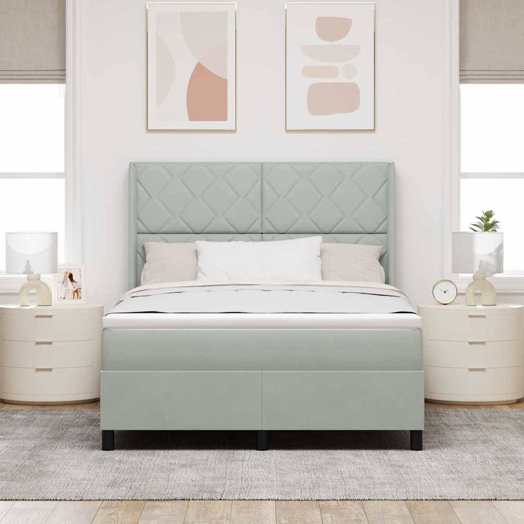 Boxspringbed met hoofdeinde Lichtgrijs 160 x 200 cm Fluweel