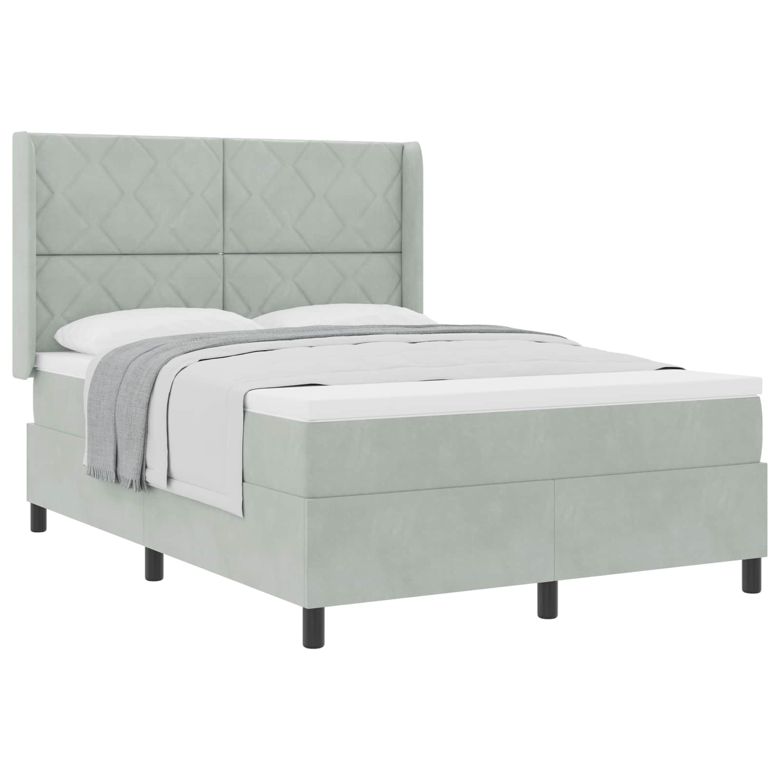 Boxspringbed met hoofdeinde Lichtgrijs 160 x 200 cm Fluweel